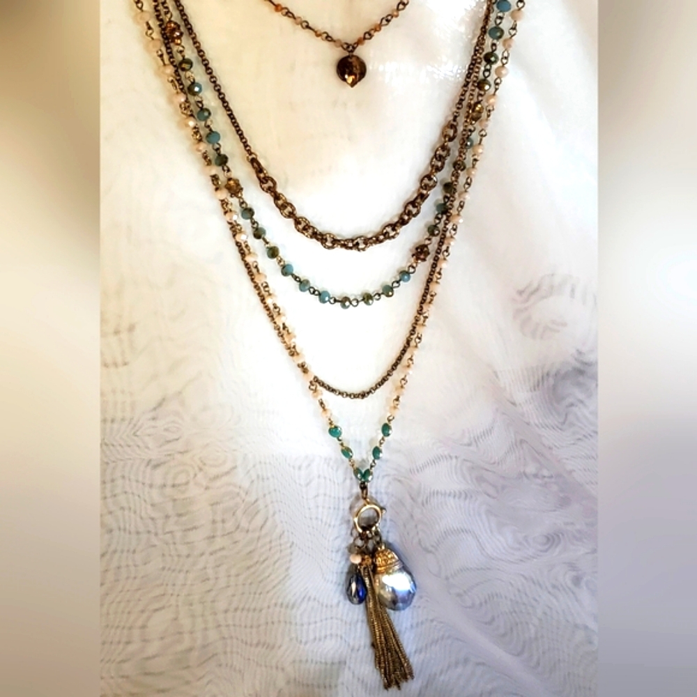 Chic Gold and Green Layered Necklace